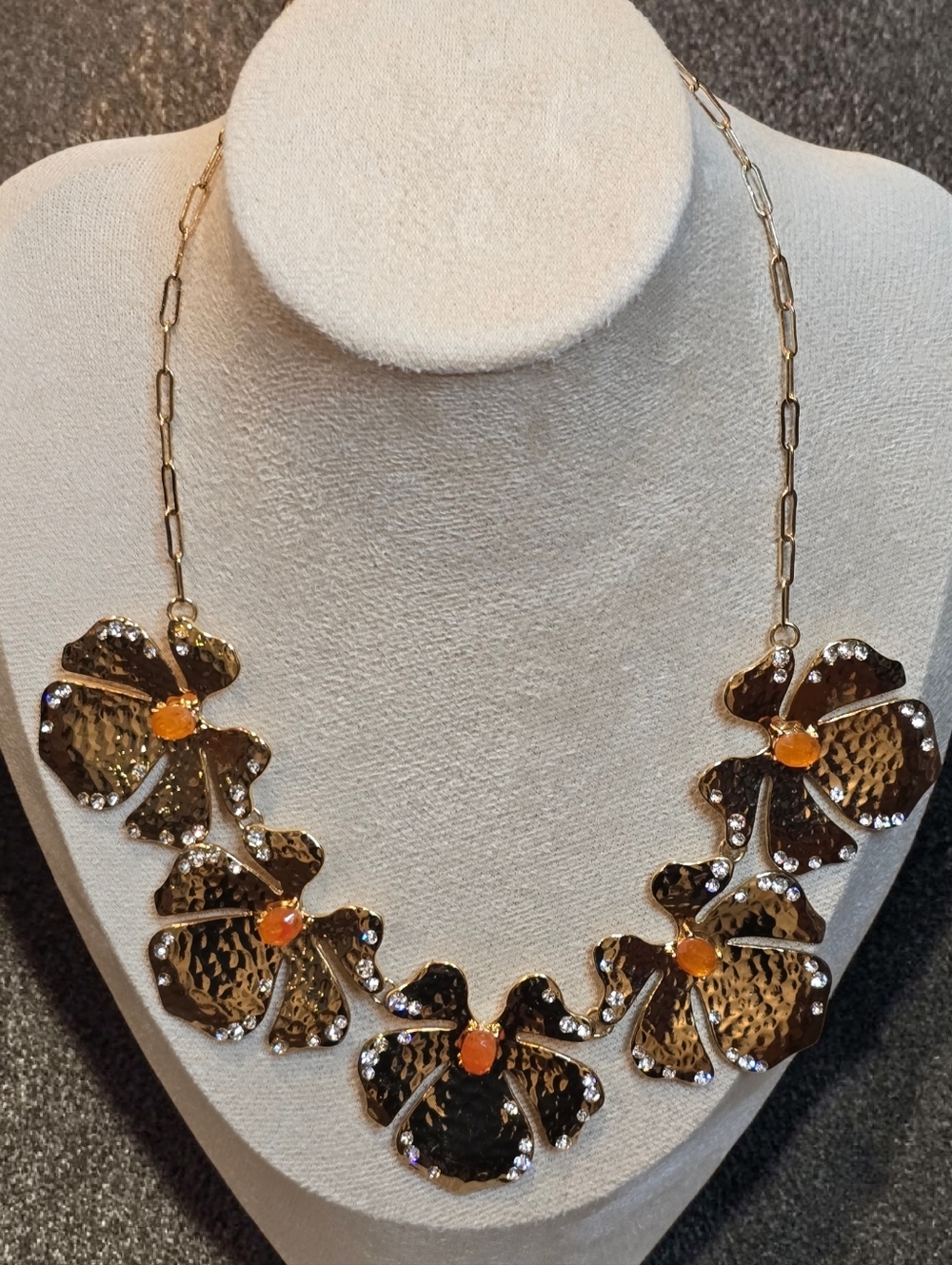 Jessica Simpson Gold and Orange Floral Necklace
